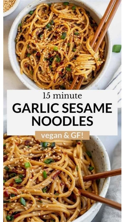 21 reviews · 15 minutes · Vegan Gluten free · Serves 4Only have 15 minutes to make dinner? These garlic sesame noodles are easy to make, FULL of flavor, vegan and gluten free! pair them with your favorite veggies or protein. These sesame noodles are the perfect quick and easy recipe for meal prep! #sesamenoodles #garlicnoodles #noodles Garlic Sesame Noodles, Garlic Noodle, Teriyaki Noodles, Fried Pasta, Noodle Stir Fry, Diet Cookies, Teriyaki Tofu, Comfort Casseroles, Spicy Ramen