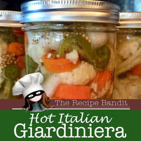 It’s a pickle, it’s a condiment, it’s an easy water bath canning pickle recipe with a kick. Hot Italian Giardiniera is a delicious way to preserve veggies and a great little snack too! Pickled Vegetables Giardiniera Canning, Giardiniera Recipe Canning, Canning Giardiniera Recipe, Pickle Veggies, Homemade Giardiniera Recipe, Vegetable Canning, Pickling Veggies, Canning Pickles Recipe, Giardiniera Recipe