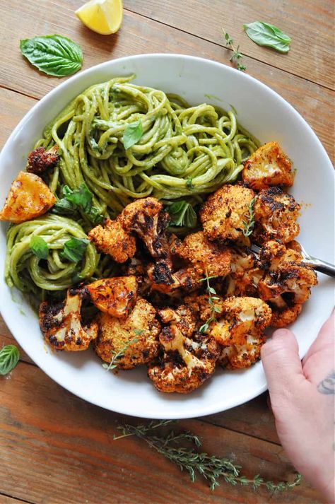 Vegan Blackened Cauliflower with Creamy Pesto Pasta - Rabbit and Wolves Blackened Cauliflower, Creamy Vegan Pesto, Rabbit And Wolves, Vegan Pesto Pasta, Creamy Pesto Pasta, Vegan Ideas, Creamy Pesto, Vegan Pesto, Spicy Dishes