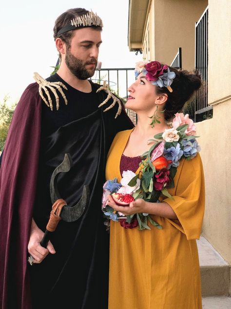 Hades And Persephone Outfit, Hades And Persephone Couple Costume, Hades Cosplay Men, Hades Costume Greek Mythology, Hades Persephone Costume, Hades And Persephone Costume Halloween, Greek Mythology Couples Costumes, Hades Outfit Aesthetic, Diy Persephone Costume