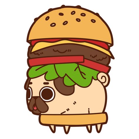 Many people love tasty big burgers and the cute little Puglie Pug is no exception. This pretty dog dressed up into a delicious burger and feels great! The cute and funny sticker with Puglie Pug... Burger Sticker, Burger Drawing, Burger Cartoon, Food Hamburger, Pug Cartoon, Chibi Food, Cute Bunny Cartoon, Funny Sticker, Pretty Dogs