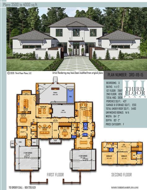 $1300 house plan 9 sets 3500 Sq Ft House Plans 2 Story, 3500 Sq Ft House Plans, 4000 Sq Ft House Plans, Acadian Cottage, House Plans 2 Story, Southwest Home, Master Suite Bedroom, Unique House Plans, Craftsman Style House Plans