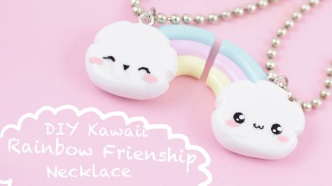 Polymer Charms, Fimo Kawaii, Crea Fimo, Polymer Clay Kawaii, Kawaii Diy, Diy Rainbow, Bff Necklaces, Best Friend Necklaces, Polymer Crafts