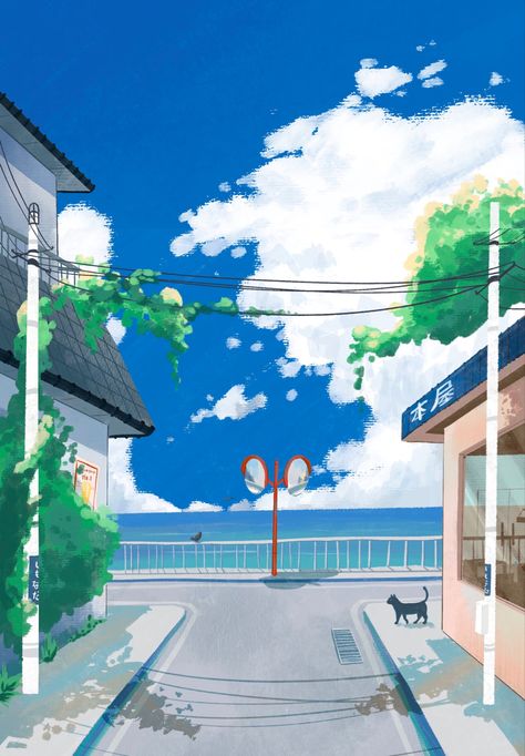 Summer Anime Aesthetic, Summer Season Drawing, Train Cartoon, Orange Splash, Summer In Japan, Our Beloved Summer, Street Background, Japanese Town, Japan Summer