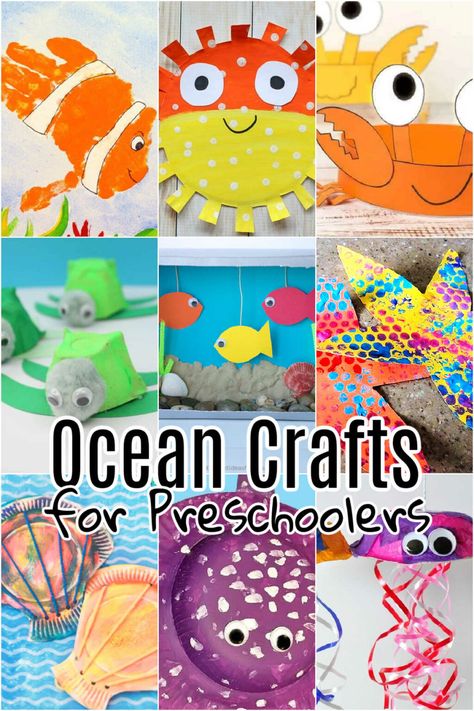 Looking for fun sea-themed crafts to make during the summer? These Ocean Crafts for Preschoolers (or really kids of all ages) can be made with simple supplies like paper plates, cardboard tubes, and other common craft materials. Under The Sea Crafts For Preschoolers Ocean Themes Art Projects, Sea Creature Crafts For Toddlers, Preschool Ocean Crafts, Ocean Themed Crafts, Ocean Crafts Preschool, Ocean Art Projects, Sea Animal Crafts, Ocean Theme Crafts, Ocean Animal Crafts