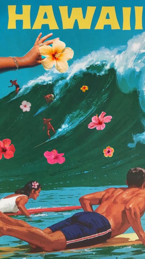 Vintage Surf Aesthetic, Combi Hippie, Retro Surf Art, Beach Wall Collage, Tropical Poster, Moon Beach, Surf Poster, Beach Vintage, Summer Poster