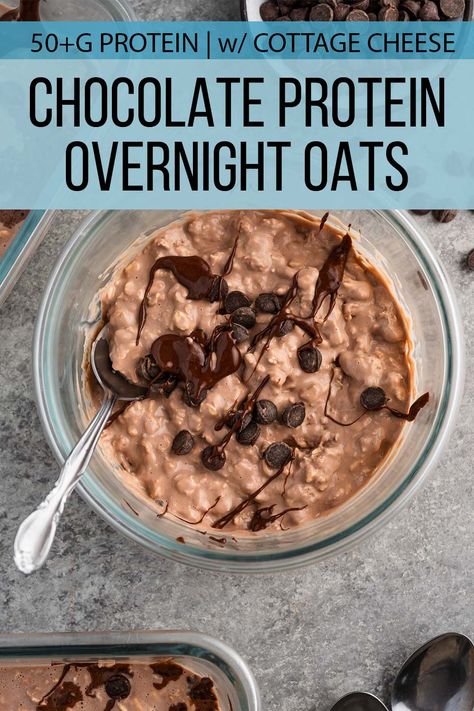 Give your AM a boost with this high protein breakfast! Chocolate protein overnight oats with protein powder and cottage cheese, clocking in with nearly 50g of protein in one serving. Can't beat how tasty it is, either — definite chocolate cheesecake vibes. A perfect meal prep breakfast! Grab this healthy overnight oats recipe now! Healthy Overnight Oats With Protein Powder, Overnight Oats With Chocolate Protein, 50 G Protein Breakfast, Overnight Oats High Protein Low Calorie, 50 Grams Protein Meals, Chocolate Protein Powder Overnight Oats, Protein Powder And Cottage Cheese, High Protein Over Night Oats, Premier Protein Overnight Oats