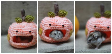 Crochet Hamster, Diy Rat Toys, Orange Amigurumi, Sugar Glider Cage, Crochet Cat Bed, Hamster Stuff, Crochet Pet, Hamster House, Pet Sweater