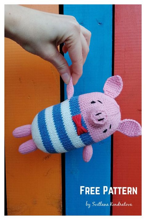 Mr. Schnitzel the Pig Free Knitting Pattern Pig Knitting Pattern, Knitted Pigs Free Pattern, Knitted Toys Free Patterns Stuffed Animals, Knit Toys Free Pattern Stuffed Animals, Leftover Yarn Project, Knotting Patterns, Small Knitting Projects, Teddy Bear Knitting Pattern, Knitted Teddy Bear