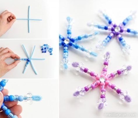 Pipe Cleaner Snowflakes, Jul Diy, Snowflake Craft, Pipe Cleaner Crafts, Christmas Crafts For Kids To Make, Beaded Snowflakes, Holiday Crafts For Kids, Winter Crafts For Kids, Pipe Cleaners