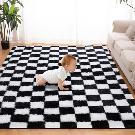 PRICES MAY VARY. SUPER FLUFFY- TOOHUB's Fluffy checkered rug is made with high pile, super long and super fine wool and padded memory foam cotton. It gives your feet a cloud-like comfort. You will be surprised not only by the design of the rug but also by its fluffiness and softness. Perfect for families with small children or pets. CHECKERED RUG- Soft checkered rugs are modern and vintage in design, and can complement different styles of rooms. It can brighten up your home environment adding mo Black & White Rug, Punk Rock Nursery, Car Theme Room For Boys, Black And White Toddler Room, Rug Fuzzy, Black And White Area Rug, Fuzzy Carpet, Black And White House, Checkered Rugs