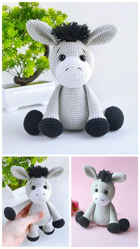 Amigurumi Donkey Free Crochet Pattern Crochet Panda Pattern, Free Crochet Amigurumi Patterns, Free Crochet Amigurumi, Panda Pattern, Crocheted Animals, Crochet Panda, Crochet Amigurumi Patterns, Crochet Animals Free Patterns, Crochet Amigurumi Free Patterns