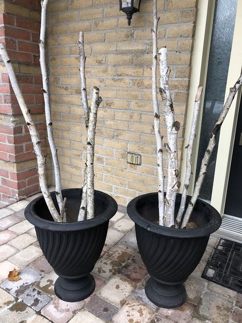 Birch Tree Decor Christmas, Outdoor Holiday Planters, Birch Tree Decor, Christmas Planter, Outdoor Christmas Planters, Christmas Urns, Holiday Planter, Outside Christmas Decorations, Winter Planter