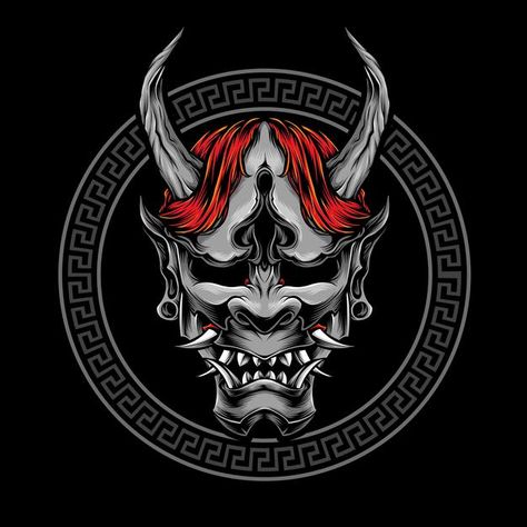 Japanese oni mask vector logo Free Vecto... | Free Vector #Freepik #freevector #japan #face #tattoo #japanese Oni Drawing, Oni Japanese, Japanese Demon Mask, Japanese Oni Mask, Pirate Illustration, Rooster Illustration, Oni Samurai, Ornament Illustration, Samurai Illustration