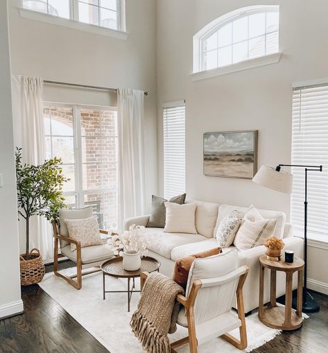 Neutral Sitting Room, Cream Farmhouse, Cozy Sitting Room, Farmhouse Sofa, Sitting Room Decor, Affordable Home Decor, Living Room Inspo, Sitting Room, Living Room Inspiration