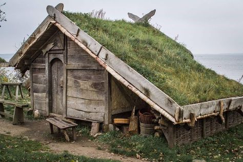 Homestead Property, Larp Ideas, Eco Construction, Earth House, Viking House, Grass Roof, Viking Village, Earth Sheltered, Viking Life