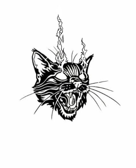 Retro Vintage Tattoo, Black Cat Hissing Tattoo, American Traditional Tattoos Black Cat, Traditional Cat Head Tattoo, Black Work Cat Tattoo, Black Cat American Traditional Tattoo, Edgy Cat Tattoo, Cat And Dog Tattoo Ideas, Traditional Big Cat Tattoo