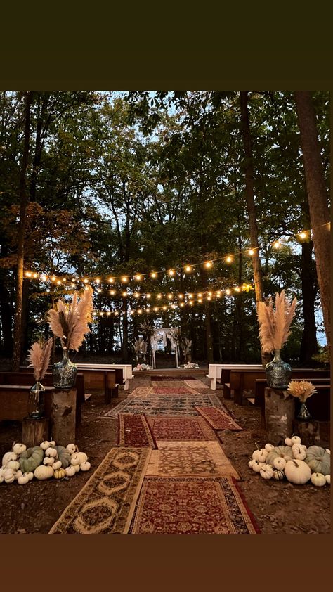 Boho Wedding Outside, Boho Country Backyard Wedding, Boho Wedding Forest, Woodsy Outdoor Wedding, Backyard Wedding Rustic, Boho Fairytale Wedding, Boho Wedding Rugs Aisle Runners, Warming Of The Rings Ceremony, Backyard Woods Wedding