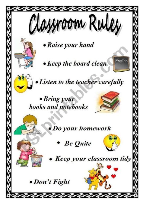 Classroom Rules With Pictures, Classroom Rules Chart, Classroom Worksheet, Classroom Rules Printable, Character Trait Worksheets, Esl Reading, Rules Poster, Classroom Rules Poster, Classroom Charts