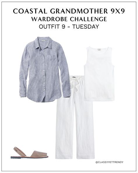 CLASSY YET TRENDY COASTAL GRANDMOTHER 9X9 CHALLENGE JUNE 2022 - OUTFIT 9 2022 Capsule Wardrobe, Grandma Clothes, Wardrobe Challenge, How To Have Style, Neutral Capsule Wardrobe, Classy Yet Trendy, Minimal Wardrobe, Grandma Fashion, Coastal Grandmother