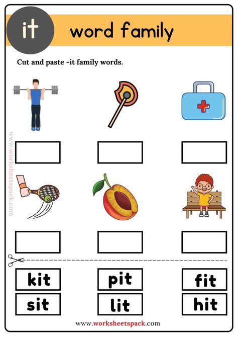 It Word Family - worksheetspack It Word Family, Family Exercises, Ig Word Family, Word Families Free, Word Family Activity, Word Families Printables, Word Family List, Read In English, Kids Handwriting Practice