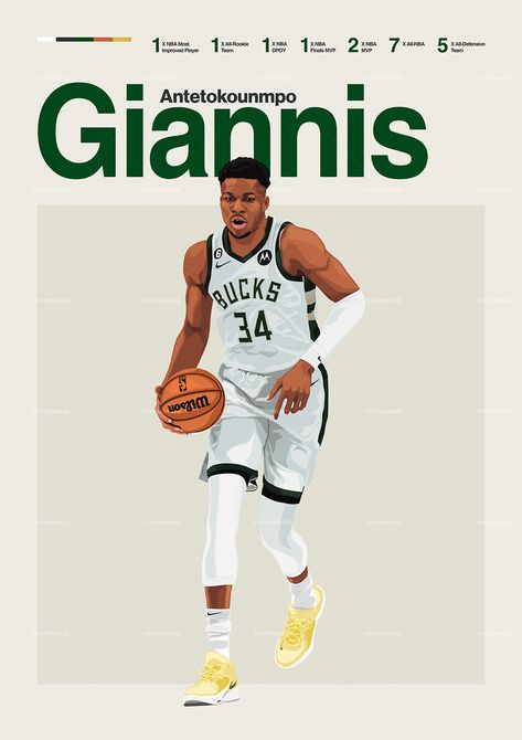 Giannis Antetokounmpo poster featuring a mid century modern design style. The high-quality print showcases a beautiful digital drawing of Giannis Antetokounmpo. Perfect for any Milwaukee Bucks fan looking to add some flair to their living space. Giannis Antetokounmpo Poster, Giannis Antetokounmpo Drawing, Basketball Gift Ideas, Giannis Antetokounmpo Wallpaper, Nba Posters, Nba Wallpapers Stephen Curry, 2pac Hoodie, Basketball Decor, Basketball Artwork