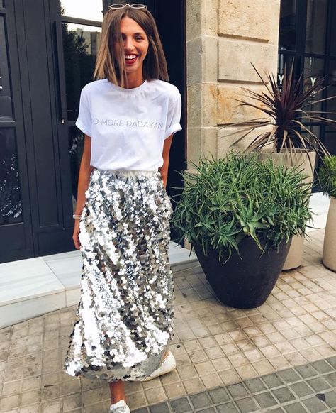 style ￼￼￼￼￼￼￼￼￼￼￼￼￼￼￼￼￼￼￼￼￼￼￼￼￼￼￼￼￼￼￼￼￼￼￼￼￼￼￼￼￼￼￼￼￼￼￼￼￼￼￼￼￼ Long Sequin Skirt Outfit, Sequin Skirt Outfit Casual, Sequence Skirt Outfit, Silver Sequin Skirt Outfit, Silver Skirt Outfits, Metallic Skirt Outfit, Sequin Babydoll Dress, Sequin Skirt Outfit, Sequin Skirt Long