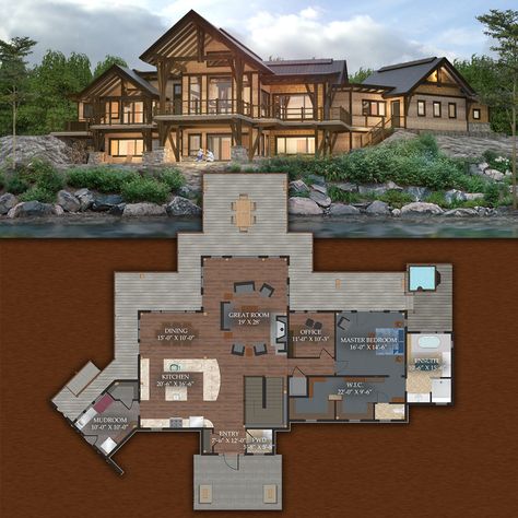 Mountain Mansion Floor Plans, Cabin Mansion Floor Plans, Cabin House Layout, Timber Frame Homes Plans, Mountain House Floor Plans, Timber House Design, Timber Frame House Plans, Timber Frame Floor Plans, Mountain House Design