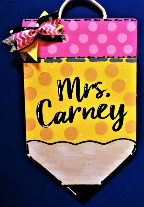 Personalized TEACHER PENCIL SIGN Name Plaque School Class Classroom Wall Hanger Handcrafted Hand Painted Wood Wooden Door Hanger Teacher Pencil Sign, Pencil Sign, Teacher Wall, Classroom Door Signs, Teacher Door Hangers, Teacher Doors, Hanger Decor, Wooden Door Hanger, Classroom Signs