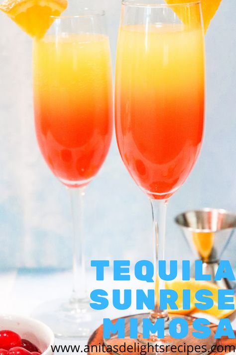 Sunrise Mimosa Recipe, Tequila Sunrise Mimosa, Sunrise Mimosa, Best Mimosa Recipe, Fruity Summer Drinks, Cocktail Recipe Book, Mimosa Recipe, Cocktail Drinks Alcoholic, Best Tequila