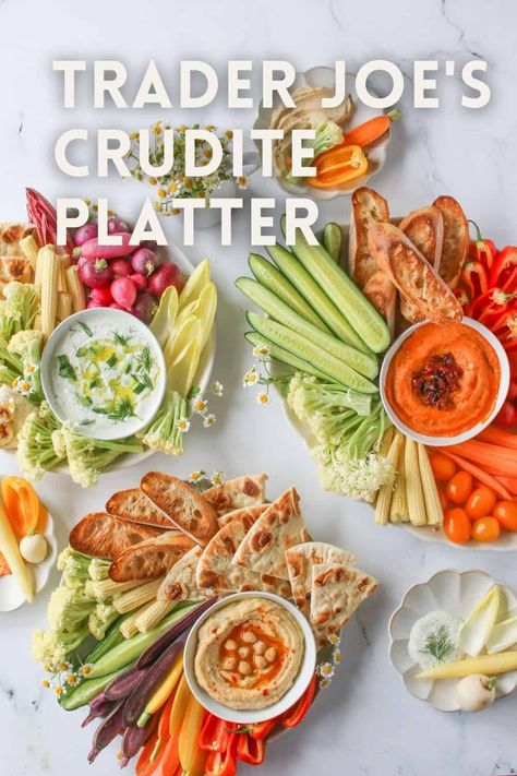 Trader Joe Christmas Appetizers, Crudite Platter Ideas Thanksgiving, Easy Crudite Platter Ideas, Crudettes Platter, Thanksgiving Crudite Platter, Crudite Platter Ideas Christmas, Trader Joes Appetizer Recipes, Crudites Platter Ideas, Christmas Crudite Platter Ideas