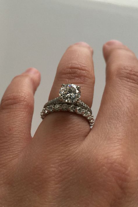 Pave Engagement Ring And Wedding Band, Pave Wedding Bands, Dream Wedding Ring, Solitaire Rings, Round Engagement Rings, Wedding Rings Solitaire, Pave Engagement Ring, Dream Engagement Rings, Eternity Wedding Band