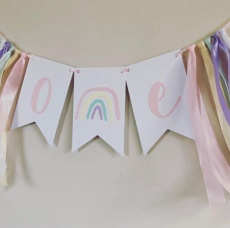 Boho Decor Party, Pastel Rainbow First Birthday, Pastel First Birthday, Banner Cricut, Highchair Garland, Boho Rainbow Birthday, Hot Air Balloon Cake, Rainbow First Birthday, First Birthday Banner