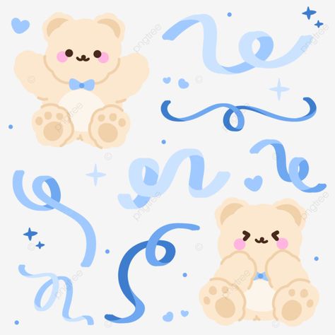 cute white bear and blue ribbon confetti for decoration ideas Confetti Sticker Printable, Photocard Sticker Deco, Blue Kawaii Stickers, Cute Bear Stickers Printable, Deco Sticker Printable, Deco Stickers Printable, Cute Blue Stickers, Cute Goodnotes Stickers, Korean Deco Stickers