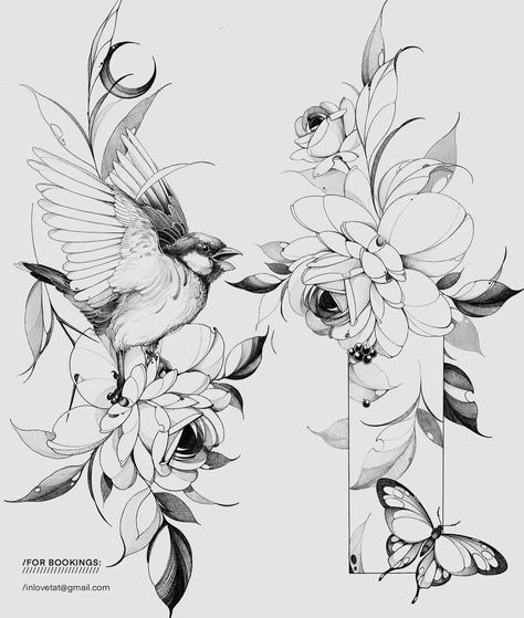 Enchanted Tattoo, Aura Tattoos, Vogel Tattoo, Flower Tattoo Drawings, Remembrance Tattoos, Floral Tattoo Sleeve, Floral Tattoo Design, Śliczne Tatuaże, Tattoo Design Book