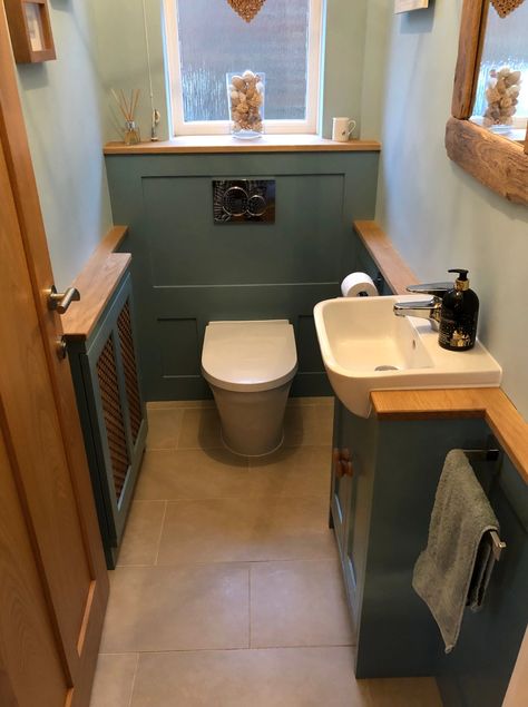 Panelled Bathroom, Furniture Joinery, Oak Vanity Unit, Cloakroom Toilet, Oak Vanity, Fitted Bathroom Furniture, Downstairs Loo, Downstairs Toilet, Concealed Cistern