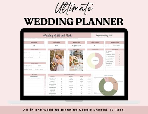 Ultimate Wedding Planner Spreadsheet - 16 Essential Tabs 🌟 Plan every detail of your dream wedding with ease using this Wedding Planner Spreadsheet.  Featuring 16 meticulously organized tabs, this tool is crafted to guide your wedding planning from start to finish: Wedding Overview: 📅 Capture the big picture of your wedding plans. Ideas & Inspiration: 💡 Keep all your creative thoughts and styling ideas. Venue Options: 🏰 Compare prices, availability, and features of different venues. Tasks: ✔ Wedding Planner Spreadsheet, Wedding Spreadsheet, Wedding Plans Ideas, Creative Thoughts, Wedding Schedule, Wedding Budget, Seating Plan Wedding, Budget Tracker, Wedding Timeline