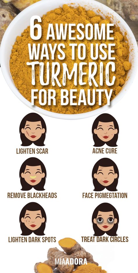 Stay tuned for more amazing beauty tips like these 6 ones 😉 How to use all the benefits of turmeric for a natural and flawless skin. From face masks anti acne to teeth whitening. One of the most useful home remedies ever. We're sure you have turmeric at home, don't you? #turmeric #skincare #beautytips Face Pigmentation, Black Spots On Face, Brown Age Spots, Lighten Scars, Tumeric Face Mask, Brown Spots On Face, Remove Blackheads, Spots On Face, Lighten Dark Spots