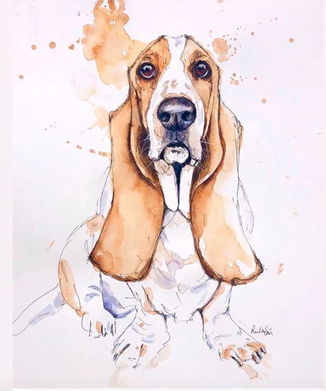 Basset Hound Sketch, Basset Hound Art, Dog Caricature, Dogs Painting, Nature Friends, Cool Drawing, Watercolor Paintings Of Animals, Leopard Art, Christmas Cups