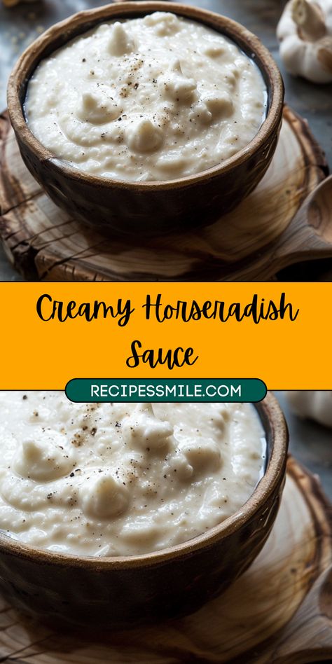 This creamy horseradish sauce combines the perfect balance of spicy horseradish and smooth, tangy sour cream, creating a zesty, versatile condiment. Ideal for pairing with roast beef, steak, sandwiches, or roasted vegetables, this quick and easy recipe is a must-try for anyone who loves a flavorful kick in their meals. Horseradish Sauce For Steak, Steak Cream Sauce, Lamb Roast Recipe, Homemade Horseradish, Horseradish Recipes, Horseradish Cream Sauce, Best Sauce Recipe, Creamy Horseradish, Creamy Horseradish Sauce