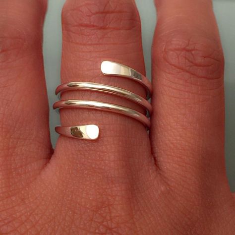 Excited to share the latest addition to my #etsy shop: Sterling Silver Wrap Ring Adjustable Wide Double Triple Quadruple, Women's Hammered Handmade Ring, Trendy gift for her https://etsy.me/2JQCFjG #jewelry #ring #silver #women's #Adjustable #Wrap #Double #wide #gift Different Rings, Ladies Silver Rings, Silver Wrap Ring, Bijoux Fil Aluminium, Sterling Silver Stacking Rings, Swirl Ring, Silver Jewelry Handmade, Making Tools, Wrap Rings