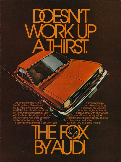 Car Print Ads, 70s Cars, Massimo Vignelli, Orange Car, Ad Car, Retro Advertising, Car Advertising, Audi Cars, Print Advertising