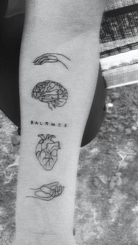 Top Of Four Arm Tattoo, Tattoos Representing Balance, Heart And Mind Balance Tattoo, Head And Heart Balance Tattoo, Balance Between Heart And Mind Tattoo, Tattoos About Balance, Balance Tatoos, Balance Heart And Brain Tattoo, Mind And Heart Tattoo