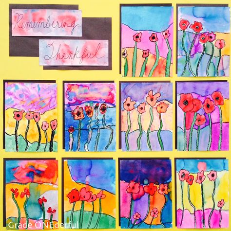 More Poppy Art! - Grade ONEderful Remembrance Day Activities, Grade 1 Art, Remembrance Day Art, Continuous Provision, Poppy Art, Watercolor Poppies, Kindergarten Crafts, Kindergarten Art, Fall Projects