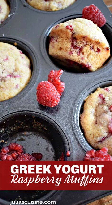 Greek Yogurt Raspberry Muffins Fresh Raspberry Muffins, Raspberry Yogurt Muffins, Greek Yogurt Muffins, Yogurt Muffins, Raspberry Yogurt, Raspberry Muffins, Loaf Cakes, Berry Muffins, Greek Yogurt Recipes