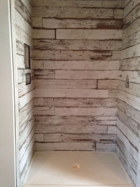 Walk In Shower Ideas Tile, Wood Tile Shower, Walk In Shower Ideas, Farmhouse Tile Shower, Shower Ideas Tile, Rustic Tile, Walk In Shower Designs, Farmhouse Shower, Farmhouse Tile