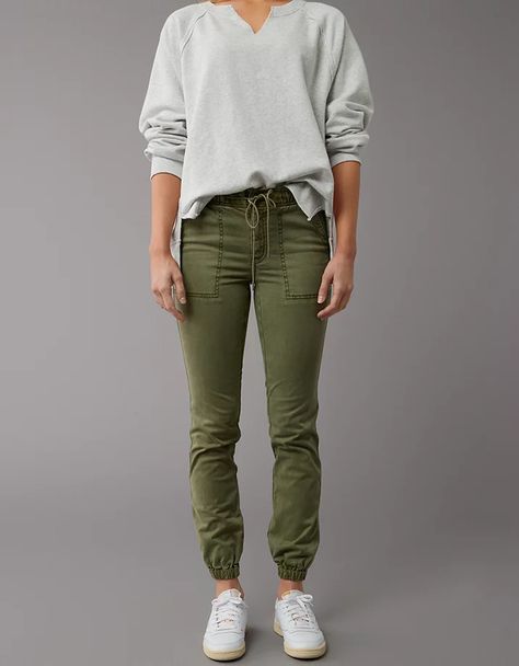 AE Next Level High-Waisted Jegging Jogger Green Joggers Outfit, American Eagle Aerie, Jogger Pants Outfit, Khaki Joggers, Green Joggers, Joggers Outfit, Jean Trends, Curvy Jeans, Do Better