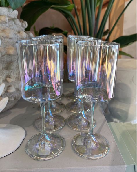 Iridescent Glasses, Set of 4 curated by the styled stories on LTK Iridescent Wine Glasses, Iridescent Glassware, Rainbow Wedding, Toddler Bedrooms, Wine Glass Set, Minimalist Home Decor, Elegant Chic, Champagne Flutes, Flutes