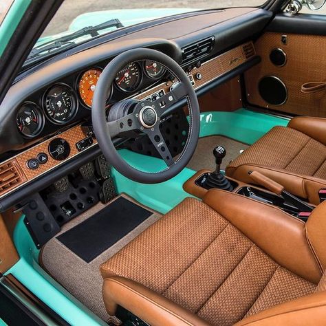 Porsche Interior, 240z Datsun, Yellow Porsche, Car Interior Upholstery, Singer Vehicle Design, Singer Porsche, Vw Mk1, Porsche Singer, Automotive Upholstery