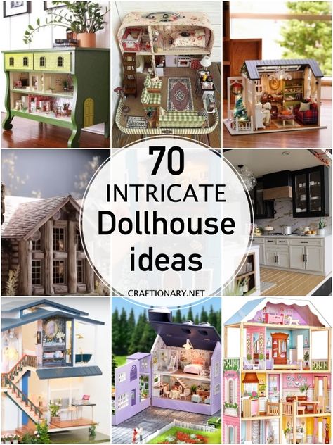 Craft DIY dollhouse with miniature furniture and dollhouse items using tutorials and instructions to make large doll houses for a less budget. Make Dolls House Furniture, Unique Dollhouse Ideas, How To Decorate A Doll House, How To Make Doll House Furniture Out Of Cardboard, Creative Dollhouse Ideas, Cottage Dollhouse Diy, Diy Dollhouse Miniatures Projects, Diy Dollhouse Accessories Miniature Tutorials, Modern Dollhouse Furniture Diy Miniature Tutorials